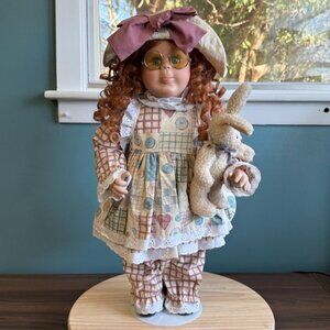 Vintage 1989 Karen McGuffey Miller "SnooKums" Doll With Curly Red Hair Glasses &